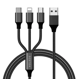 Bestor Nylon ‎Braided and Aluminum Alloy 3 in 1 USB Charging Cable Black for Android, iOS and Type C Devices-20