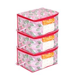 Kuber Industries Set of 3 Pink & Grey Metallic Leaf Printed Clothes Organisers-image-49