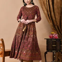 Jaipurite Women Ethnic Motifs Embroidered Mirror Work Fit and Flare Maxi Ethnic Dress-picture-29