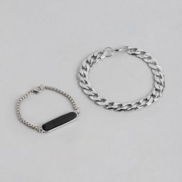 PARIS HAMILTON Unisex Silver-Plated Pack of 2 Link Bracelet-2