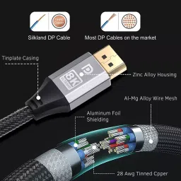 Bestor 1 m Round 8K 60Hz G-Sync HDR10 Display Port Cable Gray 32.4 GBPS, ‎BTS-DP CABLE_1.5M image 2
