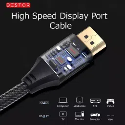 Bestor 1 m Round 8K 60Hz G-Sync HDR10 Display Port Cable Gray 32.4 GBPS, ‎BTS-DP CABLE_1.5M image 3