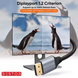 Bestor 1 m Round 8K 60Hz G-Sync HDR10 Display Port Cable Gray 32.4 GBPS, ‎BTS-DP CABLE_1.5M image 5