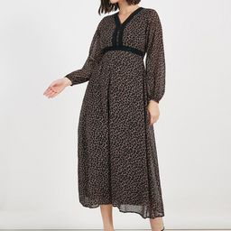 Styli Women Animal Print V-Neck Puff Sleeves A-Line Maxi Dress-picture-19