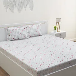 HOME AFFAIRS White & Red Floral Printed 210 TC Single Bedsheet Set 1.52 m x 2.28 m-image-48