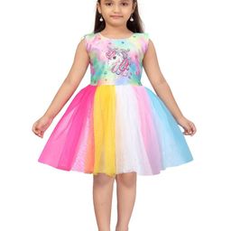 BAESD Girls Unicorn Printed Colourblocked Tulle Net Fit & Flare Dress-picture-48