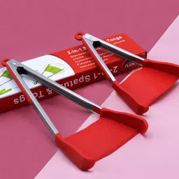 iLife 2 in 1 Non-Stick Multi-Purpose Stainless Steel Frame Utensil Kitchen Spatula Tong- 2 Pack(Red)-21