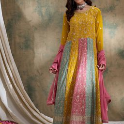 Miss Ethnik Embroidered Fit & Flared Maxi Ethnic Dress With Dupatta-image-32