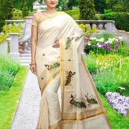 Rst R Selvamani Tex Ethnic Motifs Pure Cotton Kasavu Saree-20