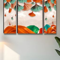 Myntra Elegant Homes Peach-Coloured & Green 3 Pieces Floral Printed Wall Paintings-21