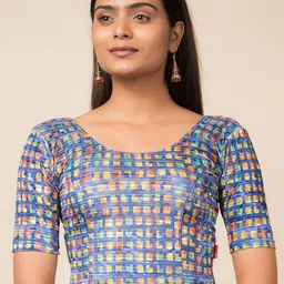 Bindigasm's Advi Printed Velvet Zari Stripes Stretchable Slip On Saree Blouse-picture-11