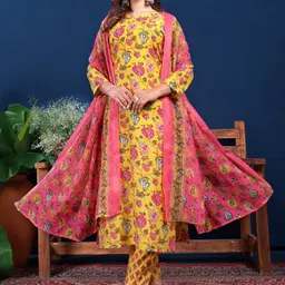 ARADHNA Women Floral Printed Regular Kurta with Trousers & With Dupatta-image-35
