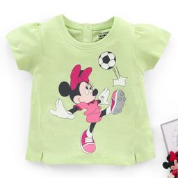 Babyhug Cotton Short Sleeves Minnie Mouse Print Tshirt - Lime-image-2