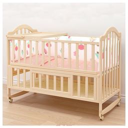 POLKA TOTS Elegant Wooden Rocking Cradle Baby Crib Cot/Kids Toddler Multifunctional Adjustable, Bedding Set with Mosquito net, Bumper Set, Pillow & Mat (Fruits Bedding Set)-1