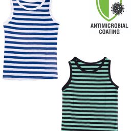 COCOON ORGANICS Pack Of 2 Sleeveless Rugby Striped Vests - Green & Blue-image-78
