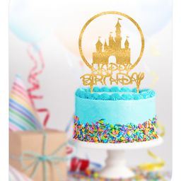 Babyhug Castle Theme Happy Birthday Cake Topper - Gold-image-6