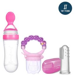 Tiny Tycoonz Combo of Silicone Squeezy Food Feeder Bottle With Spoon - Pink-12