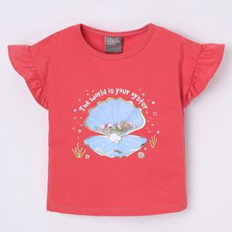 Little Kangaroos Cotton Half Sleeves Top Oyster Print- Red-picture-4