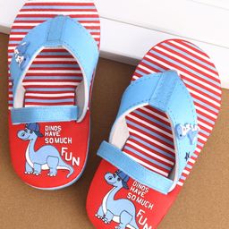 Cute Walk by Babyhug Dino Printed Flip Flops with Back Strap - Red & Blue-image-85