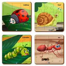 Mini Leaves Insects Themed 4 In A Box Level Up Wooden Puzzles- 36 Pieces-12