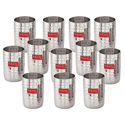 HAZEL Stainless Steel Glass for Drinking Water Unbreakable with Glossy Finish Design Set of 12 Silver - 350 ML-25