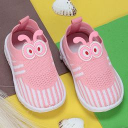 Lil Lollipop Googly Eyes Patch Mesh Design Slip On Musical Booties - Pink-image-92
