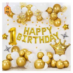 Bubble Trouble Gold Theme First Birthday Banner with Crown and Star Party Decoration Kit - 74 Pieces-image-70
