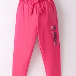 Doreme Cotton Single Jersey Knit Full Length Lounge Pant Text Print - Pink-picture-7