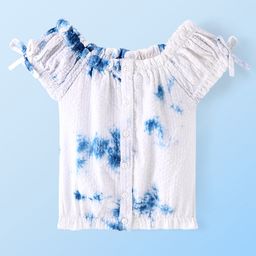 Babyhug 100% Cotton Woven Half Sleeves Top with Tie Dye Print - White & Blue-image-104