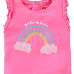 Babyhug Cotton Knit Sleeveless T-Shirt with Text & Rainbow  Print - Pink-image-14