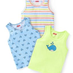 Babyhug 100% Cotton Knit Sleeveless Sandos Striped & Dolphine Print Pack of 3 - Multicolour-picture-15