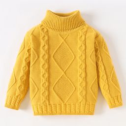 Kookie Kids Full Sleeves Turtle Neck Pullover Sweater with Cable Knit Design - Yellow-image-97