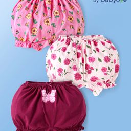 Babyoye Cotton Spandex Floral & Butterfly Printed Bloomers - Pink & Maroon-image-5
