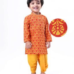 EARTHY TOUCH Single Jersey Knit Full Sleeves Printed Kurta Dhoti Set - Red-image-67