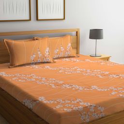 Klotthe Multicolor Floral 400 TC Pure Cotton Fitted Double Bedsheet with 2 Pillow Covers-image-77