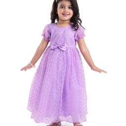 Babyhug Woven Half Puffed Sleeves Floral Embroidered Embellished Party Gown with Bow Applique - Lilac-image-66