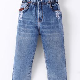 Olio Kids Denim Woven Full Length Solid Color Jeans-Blue-picture-3