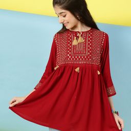 ISHTI Three Fourth Sleeves Sequin Embellished & Embroidered Top - Maroon-image-46