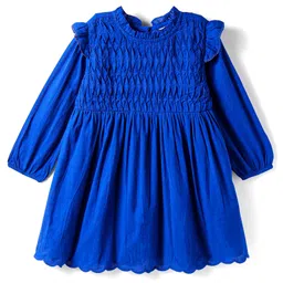 Babyhug Cotton Woven Full Sleeves Solid Colour Frock - Blue-picture-36