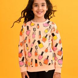 Anthrilo Fleece Full Sleeves Nail Paint Printed Comfort Fit Sweatshirt - Peach-picture-45
