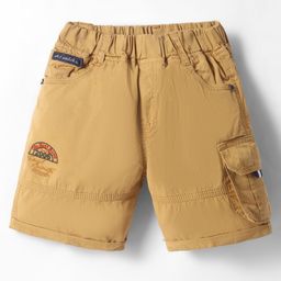 Olio Kids Cotton Knit Above Knee Length Shorts with Text Embroidery - Khaki-picture-20