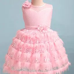 Enfance Sleeveless Floral Applique Sequin Embellished Layered Dress - Peach-picture-24