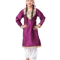 Itsmycostume Cotton Blend Full Sleeves Lace Embellished & Ethnic Embroidered Kashmiri Theme Costume Set - Wine & White-image-40