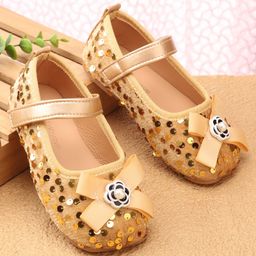 Babyoye Velcro Closure Ballerina With Sequins & Bow Applique - Golden-image-50