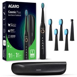 AGARO Cosmic Plus Sonic Electric Toothbrush for Adults, 5 Modes, 5 Brush Heads, Interdental Head, Carry Case, Rechargeable Black-image-2