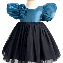 Enfance Half Balloon Sleeves Floral Applique Detailed Knee Length Dress - Rama Green-picture-29