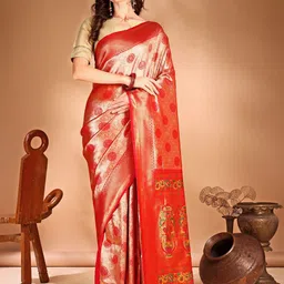 Anouk Ethnic Motifs Woven Design Dharmavaram Saree-image-39