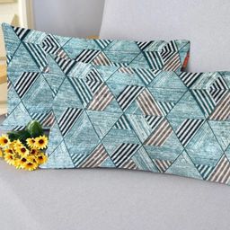 Blue Grass Sea Green & Brown 5 Pieces Geometric Velvet Rectangle Cushion Covers-image-81