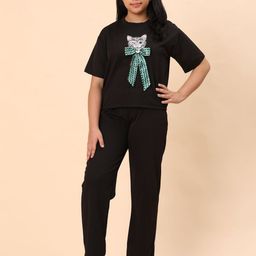 MAYNEISHA Girls Printed Pure Cotton T-shirt With Pyjamas-image-16