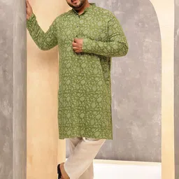 SOJANYA PLUS Floral Printed Band Collar Straight Kurta With Pyjama-image-86